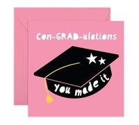 Graduation Congratulations Card - Con-GRAD-ulations Cap Design for University, College Graduates, Highschool, Him, Her, Son, Daughter, Niece, Nephew, Friends, Brother, Sister - Comes with Stickers