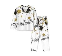 Graduation Congratulations Women'S Long-Sleeved Pajama Set Loungewear All Seasons Warm Top Wide Leg Pants Black