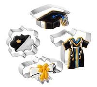 Graduation Cookie Cutters 2025-4 Pieces Set, Stainless Steel Graduation Cap Cookie Cutter, Gown, Diploma, and Star for Graduation Celebration Party, Perfect for Baking and Crafting