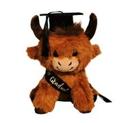 Graduation Cow - Cuddly Highland Cattle Design, Soft Polyester Plush Fibre Graduation Cow 25cm Seated Height Mortarboard Cap Celebrate Success Create Lasting Memorie For University College Ceremony