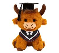 Graduation Cow - Cuddly Highland Cattle Design, Soft Polyester Plush Fibre Graduation Cow 25cm Seated Height Mortarboard Cap Celebrate Success Create Lasting Memorie For University College Ceremony