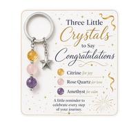 Graduation Crystal Keyring Gift with Three Meaningful Beads and Mortarboard Charm, Amethyst, Citrine and Clear Quartz Keepsake on Congratulations Message Card for University, College or Exam Success