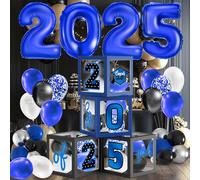 Graduation Decorations 2025 Black Blue Balloons Boxes with Letters Congrats Grad 2025 & So Proud of You Class of 2025 Graduation Party Decorations for Any Grades