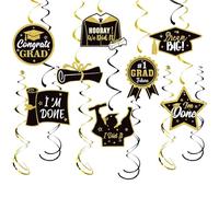 Graduation Decorations 2025 Hanging Swirls Black Gold Swirl Streamers Class of 2025 Congrats Grad Graduation Prom Party Decorations Supplies for Home Room Ceiling Window Door Indoor Outdoor