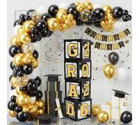 Graduation Decorations 2026 - Black Gold Prom Decoration 2026, 4pcs Prom Balloon Boxes with Letters "2026 GRAD" + 100pcs Black and Gold Balloon Arch Kit for Class of 2026 Decoration GRAD Leavers Decor