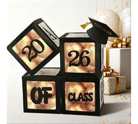 Graduation Decorations Balloon Boxes with Letters, Class of 2026 Decorations Black Grad Balloon Box with String Lights, White and Gold Balloons Total 47Pcs for Graduation Party