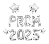 Graduation Decorations Balloons,16in Silver PROM 2025 Foil Balloons with 4Star Shape Congrats Balloon For College High School Nursery Preschool Leaver Congratulation Grad Party Class Wall Window Decor