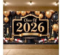 Graduation Decorations Black Gold Class of 2026 Grad Backdrop Banner Grad Cap Diploma 6x3.6ft Grad Background Photo Prop for College High School Graduation Ceremony Indoor Outdoor Party Supplies