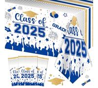 Graduation Decorations Class of 2023 Tablecloth - 3 Pcs Plastic Congrats Grad Table Cloth, Graduation Table Cover for Graduation Party Decorations 2023 and Party Supplies, 54"x108" (Blue and Gold)