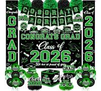 Graduation Decorations Class of 2026,green graduation decorations 2026- Congrats Grad Decorations Banner ＆ Hanging Swirls,Graduation Card Box,Paper Pompoms,Balloons,Porch Sign for College Grad Party