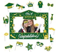 Graduation Decorations Class of 2026 Photo Booth Props - Green and Gold 2026 Graduation Frame & Photo Props Congrats Grad Class of 2026 Decor for Graduation Party Supplies