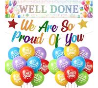 Graduation Decorations Congratulations Banner 2026 - We Are So Proud of You Party Supplies Well Done Banners Colorful, Latex Balloons for Grad Retirement Party Decor