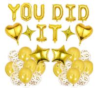 Graduation Decorations Congratulations Party Banner - You Did It Banners Gold Well Done Decoration, Star Heart Foil Latex Balloon for Retirement Anniversary Wedding Party Supplies