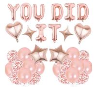 Graduation Decorations Congratulations Party Banner - You Did It Banners Rose Gold Well Done Decoration, Star Heart Foil Latex Balloon for Retirement Anniversary Wedding Party Supplies