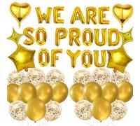Graduation Decorations Congratulations Party Supplies - We Are So Proud of You Letter Foil Balloons Gold Well Done Decoration, Star Heart Foil Latex Balloon for Party