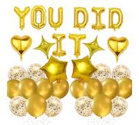 Graduation Decorations Congratulations Party Supplies - You Did It Letter Foil Balloons Gold Well Done Decoration, Star Heart Foil Latex Balloon for Party