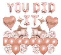 Graduation Decorations Congratulations Party Supplies - You Did It Letter Foil Balloons Rose Gold Well Done Decoration, Star Heart Foil Latex Balloon for Party