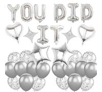 Graduation Decorations Congratulations Party Supplies - You Did It Letter Foil Balloons Silver Well Done Decoration, Star Heart Foil Latex Balloon for Party