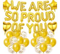 Graduation Decorations Congratulations, We Are So Proud of You Balloons | Gold Letter Star Heart Foil, Latex Balloons for School Leavers, College and Well Done Celebrations