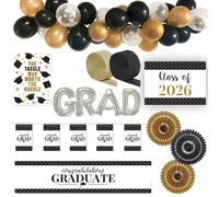 Graduation Decorations Pack Class of 2026 - Graduation Banner, Balloon Arch, Bunting, Posters, Tissue Fans & Streamers | Graduation Party Decorations for Schools, Universities & Celebrations