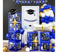 Graduation Decorations Pearl Royal Blue and Gold Balloons Arch with 55 Inch Balloons Boxes *4, Congratulations Graduation Star Foil Balloon Gold Confetti Balloon with Letters 2026 GRAD So Proud of You