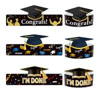 Graduation Decorations Photo Booth Props, 9Pcs Grad Paper Caps 11.8Inch Graduation Cardboard Congrats! I’M DONE! Crown With Adjustable Cord For Class Of 2024 Student Ceremony Party Head Hair Favors