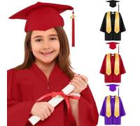 Graduation Dress Set Children Girls Boys Graduation Talar Nursery Graduation Gown Unisex Preschool Nursery Graduation Dress Set Evening Dress Set Shawl Preschool, Red-b, 3-4 Years