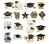 Graduation Enamel Brooch Bulk, 18Pcs 2025 Graduation Cap Book Lapel Pins Congrats Class of 2025, Graduation Souvenir Badges for Teacher Student Graduation Gifts