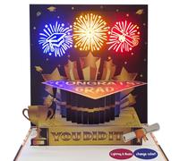 Graduation Fireworks 3D pop up Greeting Card with Sound & Lights, Congratulations personalized gift for high school, college, university master's (HAT)
