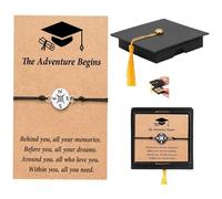 Graduation Gift Compass Bracelet for Class of 2026 Inspirational Gifts Charm with Cards Cap Box Grad Motivational Bracelets Present for 5th Grade High School/College Grads Master Degree PhD (Silver)