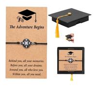 Graduation Gift Compass Bracelet for Class of 2026 Inspirational Gifts Charm with Cards Cap Box Grad Motivational Bracelets Present for 5th Grade High School/College Grads Master Degree PhD (Black)