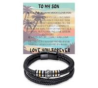 Graduation Gift for Son Stainless Steel Handwoven Leather Bracelet for Son Men Bracelet with Courage Phrases, L, no gemstone
