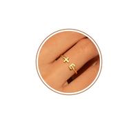 Graduation Gifts Class of 2026 Gift Initial Ring Gold Rings for Women Easter Basket Stuffers for Teens Cross Initial Ring Christian Gifts Letter A-Z Valentines Day Gift for Daughter Mom Granddaughter