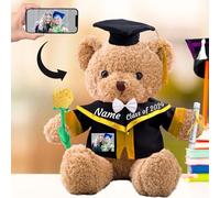 Graduation Gifts for Her/ Him Personalised Teddy Bear with Photo+ Text, Stuffed Bear with Rose/ Bow as Personalised Gifts for Him 2024 High School/ College/ Masters Graduation Gifts (12-IN-Text+Photo)