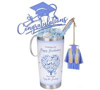 Graduation Gifts for Her Him, School Leavers Gifts 2025 Personalised Cup Set Pen Keychain Little Graduation Gown Congratulation Cards Presents for High School College University Graduates (Blue)