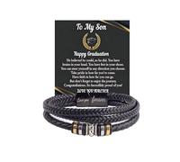 Graduation Gifts For Him, To My Son Bracelet From Mom Love You Forever Linked Together Leather Cuff College Graduate Gift Jewelry, M, Alloy Steel Leather, no gemstone