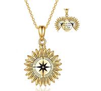 Graduation Gifts Sterling Silver Compass Sunflower Locket Necklace Go in the Direction of Your Dreams Engraved Pendant Necklaces Jewelry for Her