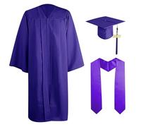 Graduation Gown and Cap for Adults 2025 Year Charm Unisex Matte University Bachelor High School with Matching Hat & Tassel Judge Robe Costume Clergy Choir Robe Purple
