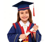 Graduation Gown, Kids Graduation Cap and Gown Unisex: Preschool Nursery Graduations Costume Outfit Set Robe Hat Masters Party Photo Ceremony Ceremonial Gowns for Children Boys Girls Navy 6-7 Years