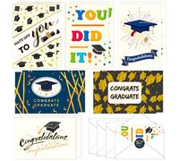 Graduation Greeting Cards, 12 Pack Graduate Cards with Envelopes and Stickers 6 Assorted Designs Congratulations College & High School Grad Gifts(Graduation)