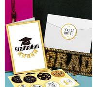 Graduation Greeting Cards - Gift Set with Envelopes and Stickers, First Class Congratulations Letter Paper, Festive, Elegant Design, High-Quality Paper with Decorative Elements and Colour
