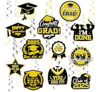 Graduation Hanging Swirls, Black and Gold Graduation Party Decorations 2025, Class of 2025 Graduation Hanging Swirls for Classroom Ceiling Office High School College Congrats Grad Party Favors Decor
