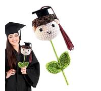 Graduation Knitted Flower Bouquet - Handmade Crochet Wool Bloom Set, Cap Tassel Doll Design, Artistic Doctoral Decoration Gift | Unique Scholar Celebration Centerpiece For Boy Girl Graduate party