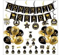 Graduation Party Decorations Black and Gold Congrats Graduate Balloons Wonlonda Happy Graduation Banner with Balloons Bunting Congrats Grad