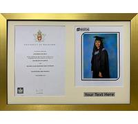 Graduation Picture Frame with A4 Certificate and 10 x 8 Photo Aperture | Personalised Title Mount | Overall Size 23 x 17 Inch Display | 40 mm Moulding | Ivory Mount - Gold Frame