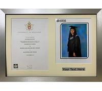 Graduation Picture Frame with A4 Certificate and 10 x 8 Photo Aperture | Personalised Title Mount | Overall Size 23 x 17 Inch Display | 40 mm Moulding | Ivory Mount - Silver Frame