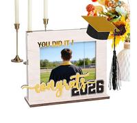Graduation Picture Frame - Wooden Desktop Decor Photo Frame, Desk Ornament Keepsake Frames for Sibling Friend Classmate | Home Office Living Room Bedroom Study Nightstand High School University