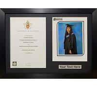 Graduation Picture Photo Frame with Certificate Personalised with Title Holds 10" x 8" Photograph Portrait & A4 Certificate Ready to Wall Hung | 20 mm Moulding | With Black Mount Black Frame