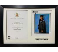 Graduation Picture Photo Frame with Certificate Personalised with Title Holds 10" x 8" Photograph Portrait & A4 Certificate Ready to Stand or Wall Hung | 30 mm Moulding | With White Mount Black Frame