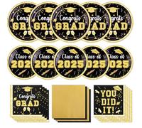 Graduation Plates and Napkins 2025, Graduation Party Decorations Class of 2025 Black Gold Disposable Dinnerware, Grad Party Supplies Tableware Set for Congrats Grad Party Decorations, Serve 50